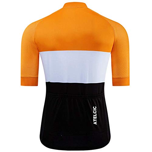 Atelcic Maillot para Ciclismo MTB Spinning Ciclismo de Carretera, Traje de Ciclismo Manga Corta Verano para Hombre y Mujer (Naranja - Negro, L)