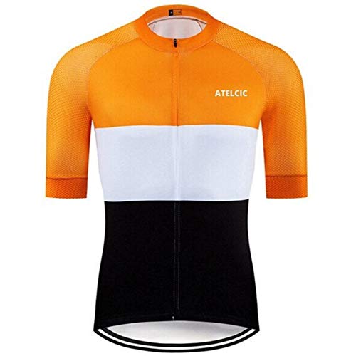 Atelcic Maillot para Ciclismo MTB Spinning Ciclismo de Carretera, Traje de Ciclismo Manga Corta Verano para Hombre y Mujer (Naranja - Negro, L)