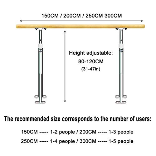 Aterrizaje Palo de Barra de Ballet Fijo, Baile en Interiores Estudio de Baile Escuela en casa, Postes fijos, Barra de Ballet (Color : 300CM)