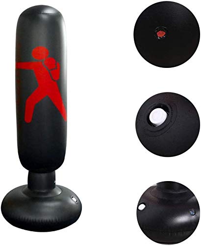 ATEU - Saco de boxeo inflable para fitness, saco de boxeo en forma de torre hinchable que se sostiene de pie, columna de boxeo para adultos, para desestresarte, saco de boxeo, 160 cm, negro ATEU - Saco de boxeo inflable para fitness, saco de boxeo en forma de torre hinchable que se sostiene de pie, columna de boxeo para adultos, para desestresarte, saco de boxeo, 160 cm, negro