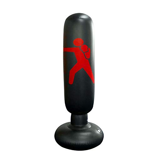 ATEU - Saco de boxeo inflable para fitness, saco de boxeo en forma de torre hinchable que se sostiene de pie, columna de boxeo para adultos, para desestresarte, saco de boxeo, 160 cm, negro
