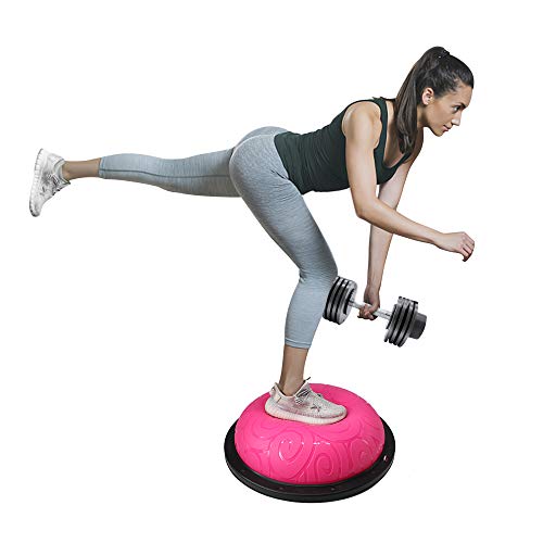 Ativafit - Entrenador de equilibrio de media pelota con correas para yoga, balón de equilibrio antideslizante para entrenamiento en casa, fitness, ejercicio, entrenamiento de fuerza, gimnasio, Rosado