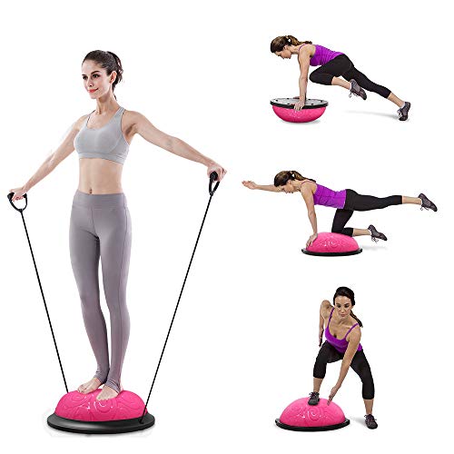 Ativafit - Entrenador de equilibrio de media pelota con correas para yoga, balón de equilibrio antideslizante para entrenamiento en casa, fitness, ejercicio, entrenamiento de fuerza, gimnasio, Rosado