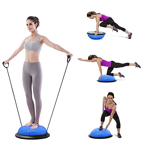 ATIVAFIT Entrenador de Equilibrio de Media Pelota con Correas para Yoga, balón de Equilibrio Antideslizante para Entrenamiento en casa, Fitness, Ejercicio, Entrenamiento de Fuerza, Gimnasio (Gris)