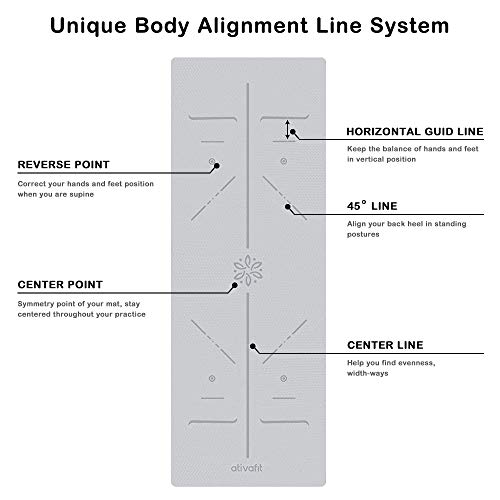ATIVAFIT - Esterilla de gimnasia de TPE antideslizante, para yoga, ejercicio, pilates y entrenamiento, con correa de transporte, dimensiones: 183 x 64 x 0,6 cm, gris