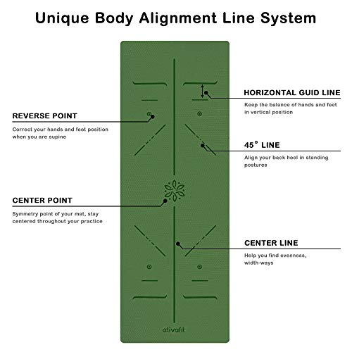 ATIVAFIT - Esterilla de gimnasia de TPE antideslizante, para yoga, ejercicio, pilates y entrenamiento, con correa de transporte, dimensiones: 183 x 64 x 0,6 cm, verde