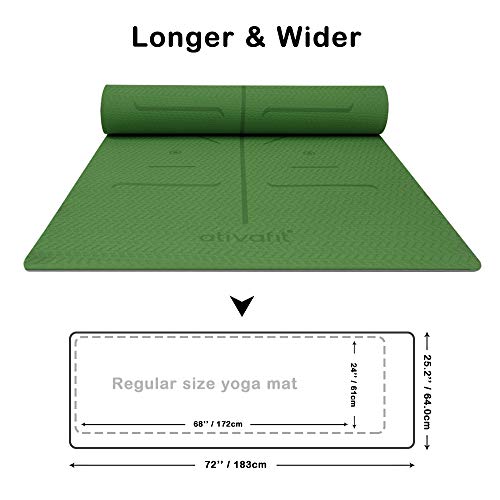 ATIVAFIT - Esterilla de gimnasia de TPE antideslizante, para yoga, ejercicio, pilates y entrenamiento, con correa de transporte, dimensiones: 183 x 64 x 0,6 cm, verde