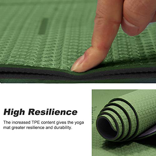 ATIVAFIT - Esterilla de gimnasia de TPE antideslizante, para yoga, ejercicio, pilates y entrenamiento, con correa de transporte, dimensiones: 183 x 64 x 0,6 cm, verde