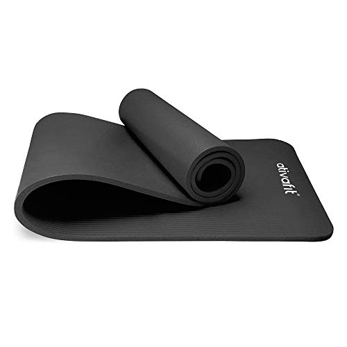 ATIVAFIT - Esterilla de yoga sin ftalatos, antideslizante y respetuosa con las articulaciones, apta para yoga, pilates o gimnasia, con correa de transporte, 183 x 61 x 1 cm, Negro – 2, 183* 61* 1 cm