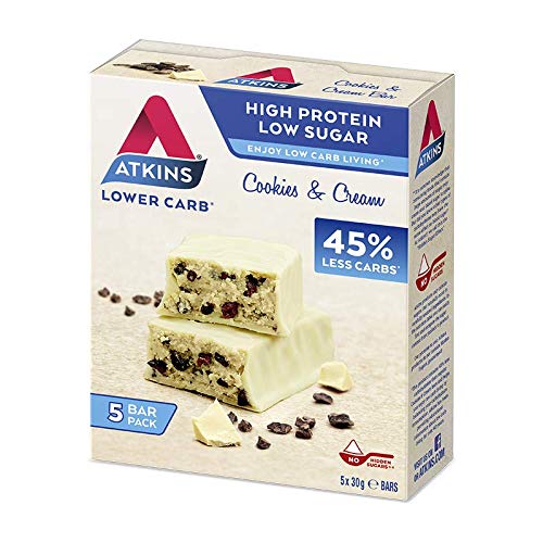 Atkins Advantage Cookies & Cream Barritas, Paquete de 5 x 30 gr