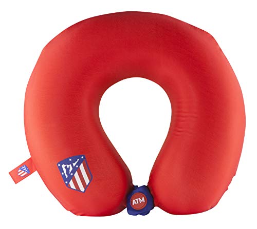 Atlético de Madrid Cojín Cervical de Viaje - Producto Oficial del Equipo, Relleno con Espuma de Memoria, Acabado de Algodón, y Cierre con Botón para Asegurar su Posición