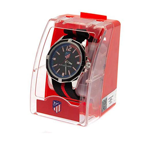 Atletico Madrid FC - Reloj del equipo para hombre (Talla Única) (Negro/Rojo)