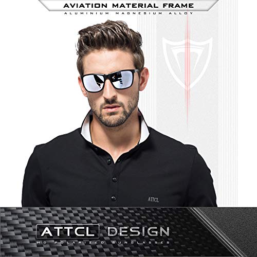 ATTCL Hombre Gafas de sol Polarizado Al-Mg Metal Super Ligero Marco 18587 Black-Silver