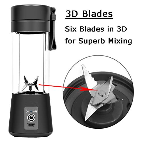 AUFELL versión Mejorada Licuadora Personal, Vaso exprimidor portátil/Mezclador de Frutas eléctrico/batidora de Zumo USB, Recargable, Seis Cuchillas en 3D para una excelente Mezcla, 380 ml (Negro) AUFELL versión Mejorada Licuadora Personal, Vaso exprimidor portátil/Mezclador de Frutas eléctrico/batidora de Zumo USB, Recargable, Seis Cuchillas en 3D para una excelente Mezcla, 380 ml (Negro)