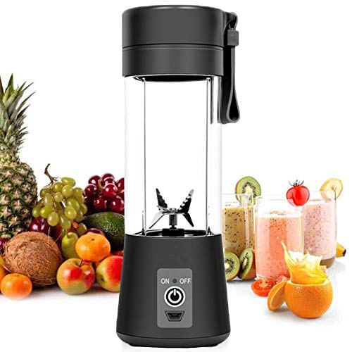 AUFELL versión Mejorada Licuadora Personal, Vaso exprimidor portátil/Mezclador de Frutas eléctrico/batidora de Zumo USB, Recargable, Seis Cuchillas en 3D para una excelente Mezcla, 380 ml (Negro)