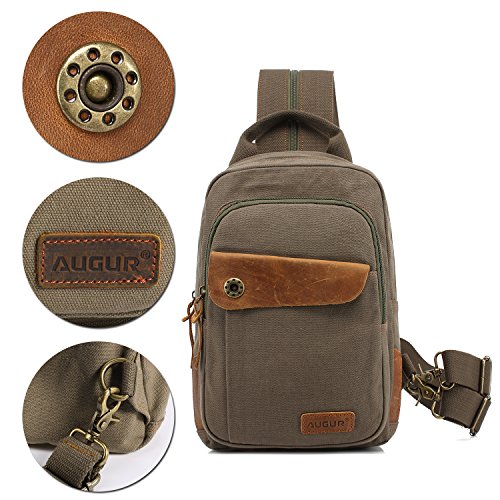 AUGUR Bandolera Mochila Bolso de Pecho Bolso de Hombro Mochila de Lona Unisex para IR de excursión Ciclismo Escalada al Aire Libre Deportiva(Verde)