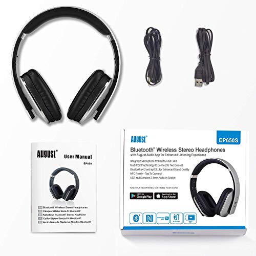 August EP650 Cascos Bluetooth 4.2 Inalámbrico NFC - Auriculares de Diadema Plegable -Sonido Estéreo Bass Rich - Over Ear Headphones con August Audio App para Ajustar EQ - Baja Latencia August EP650 Cascos Bluetooth 4.2 Inalámbrico NFC - Auriculares de Diadema Plegable -Sonido Estéreo Bass Rich - Over Ear Headphones con August Audio App para Ajustar EQ - Baja Latencia