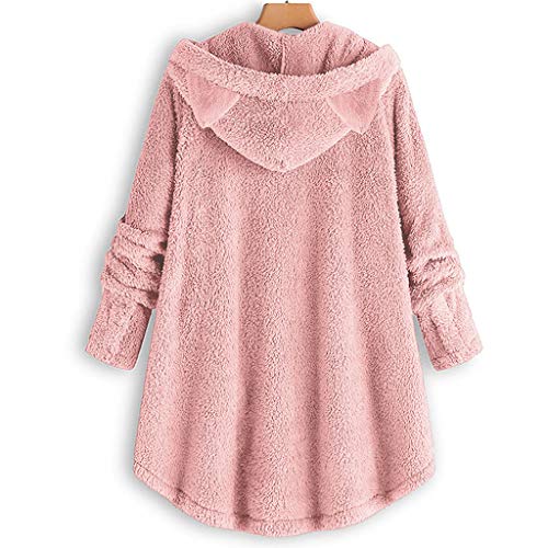 Auifor Dobladillo de Leopardo de Lana para Mujer Dobladillo con Botones Talla Grande Sudadera con Capucha Blusa Camisa de Felpa suéter(A-Rosa/XX-Large)