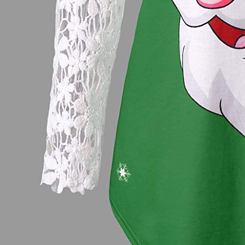Auifor Indumentaria Femenina Casual Imprimir Feliz Navidad Tapa del cordón del Remiendo de la Camiseta Top（Verde/XXXXX-Large）