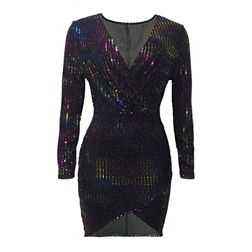 Auifor Las Mujeres Atractivas del Club V del Cuello del Brillo de Lentejuelas cóctel de la Tarde Wrap Mini Vestido de Fiesta(Negro/Small) Auifor Las Mujeres Atractivas del Club V del Cuello del Brillo de Lentejuelas cóctel de la Tarde Wrap Mini Vestido de Fiesta(Negro/Small)