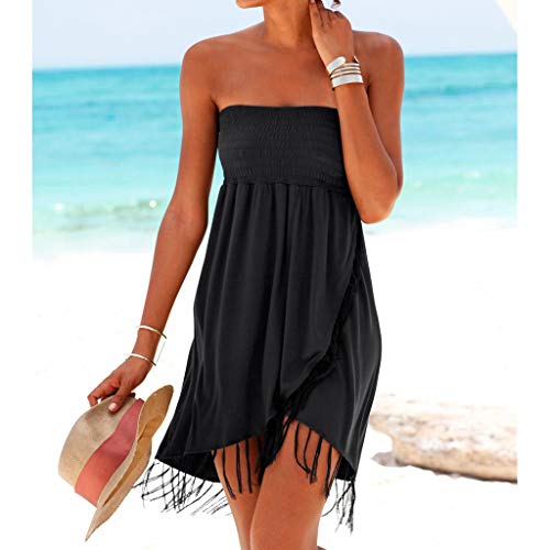 Auifor Summer Mini Casual Tubo sin Mangas de la Playa del Vestido del Vestido de Partido de Split Playa Vestido de la Muchacha de Las Mujeres del Halter Superior de la Franja Retro Falda de cóctel