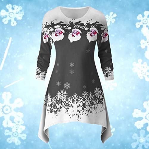 Auifor Vestido de Navidad con Estampado de Nieve y árbol de Navidad de Manga Larga para Damas de Navidad（Negro/XX-Large）