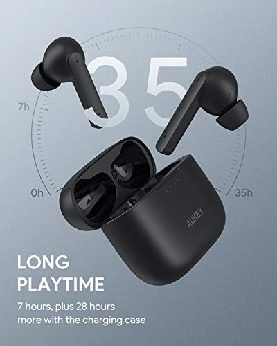AUKEY Auriculares Bluetooth 5 con Cancelación Activa De Ruido, 4 Micrófonos, 35 Horas y Carga Rápida USB-C, IPX5 Impermeable Auriculares Inalámbricos para iPhone y Android
