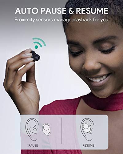 AUKEY Auriculares Inalámbricos Bluetooth 5 Detección en la Oreja, Carga inalámbrica y USB-C, IPX5 Impermeable, 30 Horas de Reproducción, Control Táctil, Micrófono Incorporado, 3D Estéreo