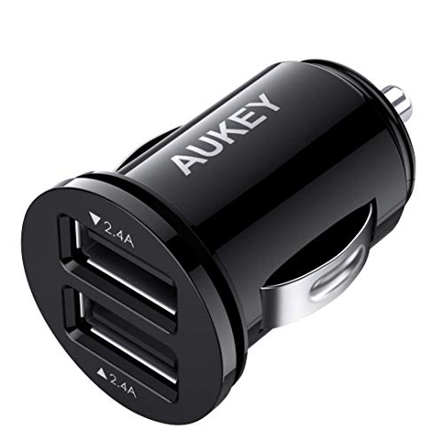 AUKEY Cargador de Coche con Doble Puerto Cargador Móvil 24W / 4,8A con Tecnología AiPower Adaptador de Coche para iPhone XS / Max / X, iPad Air / Pro, Samsung, y más