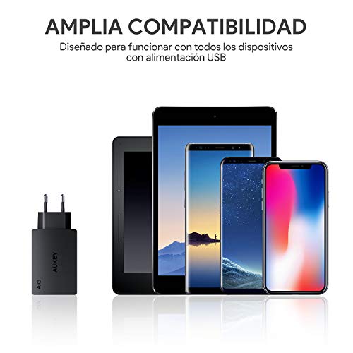 AUKEY Cargador iPhone, Cargador USB de Pared con 3 Puertos USB 30W / 6A con Tecnología AiPower Una Corriente Máxima de 2,4A Cargador Móvil para iPhone XS / XS Max / XR, iPad Air / Pro, Samsung, HTC, LG, Nexus y más