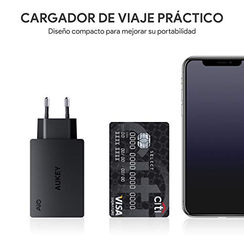 AUKEY Cargador iPhone, Cargador USB de Pared con 3 Puertos USB 30W / 6A con Tecnología AiPower Una Corriente Máxima de 2,4A Cargador Móvil para iPhone XS / XS Max / XR, iPad Air / Pro, Samsung, HTC, LG, Nexus y más