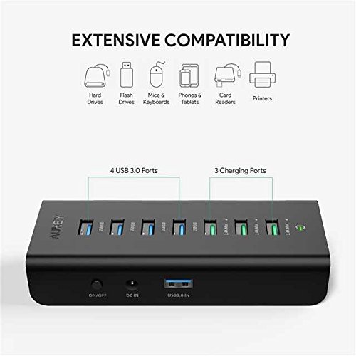AUKEY Hub USB 4 Puertos USB 3.0 y 3 Puertos de Carga con Adaptador de Corriente 36W Hub USB 3.0 para Windows XP/Vista / 7/8, Mac OS, Linux, etc. AUKEY Hub USB 4 Puertos USB 3.0 y 3 Puertos de Carga con Adaptador de Corriente 36W Hub USB 3.0 para Windows XP/Vista / 7/8, Mac OS, Linux, etc.