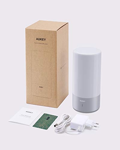 AUKEY Lámpara de Mesa, Regulable Lámpara de Noche de Atmósfera con Sensor de Tacto, Lámpara de Tabla de Decoración con Modo RGB y Luz Blanca Caliente, 256 Luces de Color