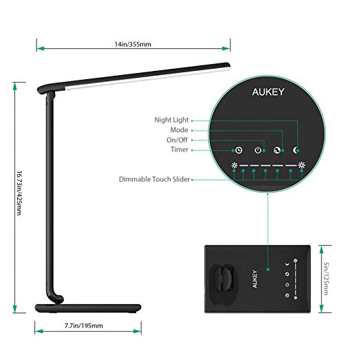 AUKEY LT-T10 Lámpara Escritorio, Flexo LED con 5 Modos, 7 Niveles de Brillo, Puerto USB de Carga, Mini Luz Nocturna y Múltiples Ángulos Ajustables, Control Táctil AUKEY LT-T10 Lámpara Escritorio, Flexo LED con 5 Modos, 7 Niveles de Brillo, Puerto USB de Carga, Mini Luz Nocturna y Múltiples Ángulos Ajustables, Control Táctil