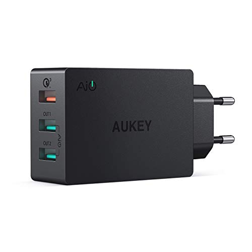 AUKEY Quick Charge 3.0 Cargador Móvil 3 Puertos 43,5W Cargador de Pared  para Samsung Galaxy S9/ S8 / Note 8, LG, HTC, iPhone XS / XS Max / XR, iPad Pro / Air, Moto G4 y más