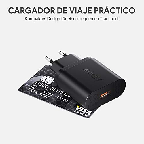 AUKEY Quick Charge 3.0 Cargador USB, Cargador de Red 18W [Qualcomm Certificado] Cargador Móvil para iPhone 11 Pro Max/XS/XR, iPad Pro/ Air, Samsung Galaxy S9/ S8/ Note 8, LG, HTC y más