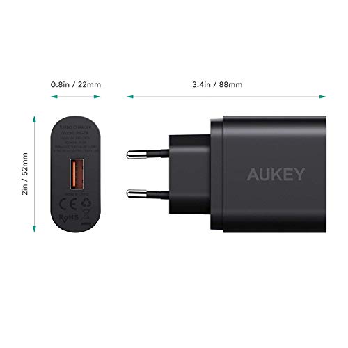AUKEY Quick Charge 3.0 Cargador USB, Cargador de Red 18W [Qualcomm Certificado] Cargador Móvil para iPhone 11 Pro Max/XS/XR, iPad Pro/ Air, Samsung Galaxy S9/ S8/ Note 8, LG, HTC y más