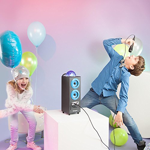 AUNA DiscoStar Blue - Altavoces Bluetooth 2.1, Luces LED, FM, MP3, SD USB, Mini USB, AUX, Micrófono, Control de Volumen, Mando, Asas, Batería portátil, Azul