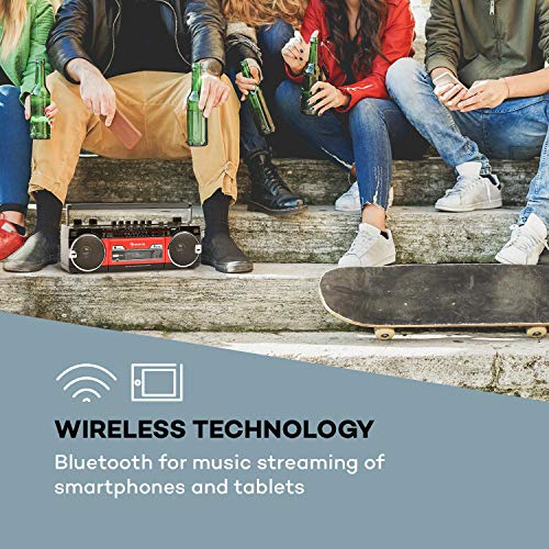 Auna Duke MKII Radiocasete - Bluetooth , Codificación Directa del Cassette al USB/SD , 4 Bandas Radio: FM, MW, SW1, SW2 , Antena telescópica , USB , Ranura SD, Enchufe y Hueco para Pilas , Negra/roja Auna Duke MKII Radiocasete - Bluetooth , Codificación Directa del Cassette al USB/SD , 4 Bandas Radio: FM, MW, SW1, SW2 , Antena telescópica , USB , Ranura SD, Enchufe y Hueco para Pilas , Negra/roja