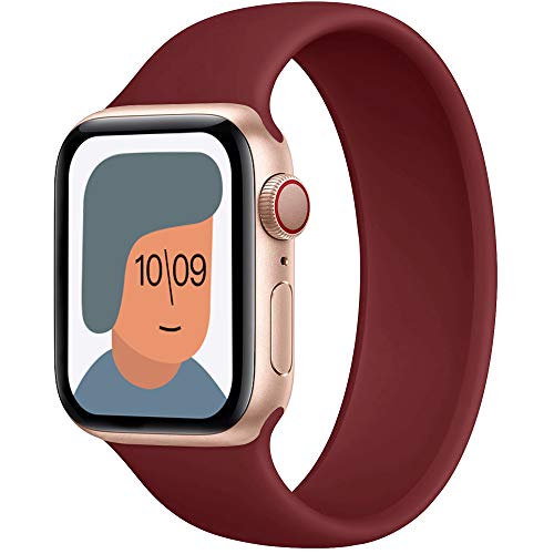 AUNDYYU Correa Solo Loop Compatible con Apple Watch 38mm 40mm 42mm 44mm para iWatch Series 6 SE 5 4 3 2 1, Silicona Elástica Pulsera Repuesto Deportiva Mujer Hombres, 38/40mm #04 Vino Rojo