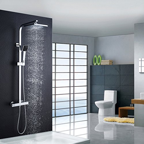 Auralum Columna de Ducha Termostático Griferia Ducha Termostatica baño Set de Ducha Duro Alcachofa Ducha Hidromasaje lluvia 20 * 20CM Auralum Columna de Ducha Termostático Griferia Ducha Termostatica baño Set de Ducha Duro Alcachofa Ducha Hidromasaje lluvia 20 * 20CM