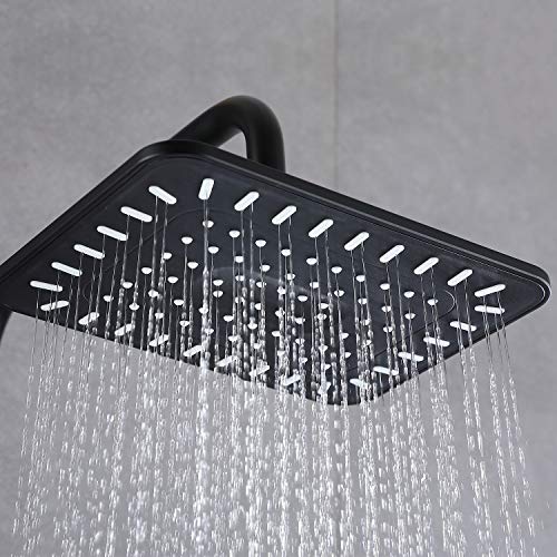 Auralum Columna ducha Negro Monomando, Set de ducha con grifo, Conjunto de ducha de pared 25 X 20 CM Alcachofa Ducha Lluvia y Ducha de Mano. Altura ajustable