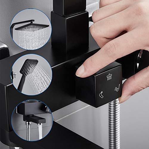 AuraLum Set de Ducha con Grifo, Columna Ducha Altura Ajustable 85-120cm con 3 Funciones Ducha de Mano y XXL Ducha de Lluvia, Square Negro Sistema de Ducha AuraLum Set de Ducha con Grifo, Columna Ducha Altura Ajustable 85-120cm con 3 Funciones Ducha de Mano y XXL Ducha de Lluvia, Square Negro Sistema de Ducha