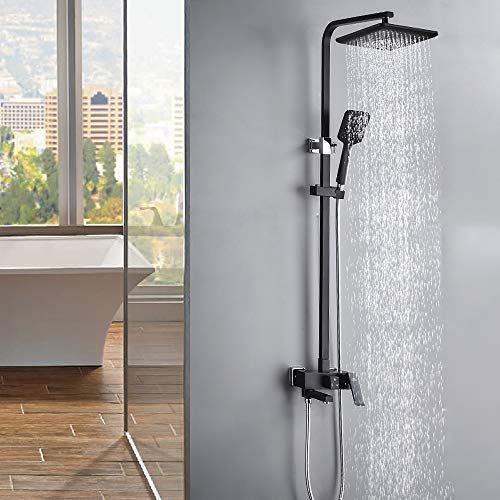 AuraLum Set de Ducha con Grifo, Columna Ducha Altura Ajustable 85-120cm con 3 Funciones Ducha de Mano y XXL Ducha de Lluvia, Square Negro Sistema de Ducha AuraLum Set de Ducha con Grifo, Columna Ducha Altura Ajustable 85-120cm con 3 Funciones Ducha de Mano y XXL Ducha de Lluvia, Square Negro Sistema de Ducha