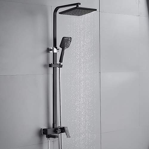 AuraLum Set de Ducha con Grifo, Columna Ducha Altura Ajustable 85-120cm con 3 Funciones Ducha de Mano y XXL Ducha de Lluvia, Square Negro Sistema de Ducha AuraLum Set de Ducha con Grifo, Columna Ducha Altura Ajustable 85-120cm con 3 Funciones Ducha de Mano y XXL Ducha de Lluvia, Square Negro Sistema de Ducha