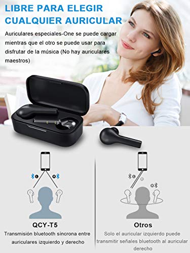 Auriculares Bluetooth con Modo de Juego, HOMSCAM Impermeable Auriculares Inalámbricos Bluetooth 5.0 QCY HiFi Mini Twins Estéreo In-Ear Bluetooth con Caja de Carga