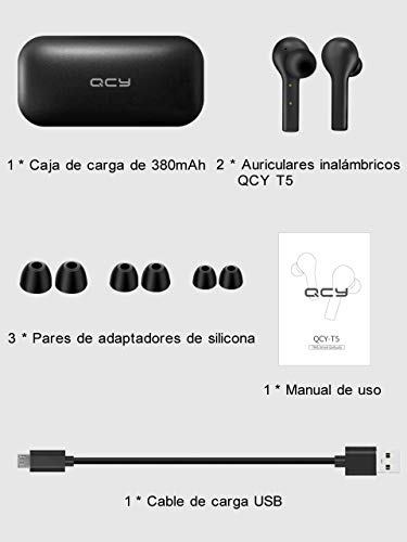 Auriculares Bluetooth con Modo de Juego, HOMSCAM Impermeable Auriculares Inalámbricos Bluetooth 5.0 QCY HiFi Mini Twins Estéreo In-Ear Bluetooth con Caja de Carga