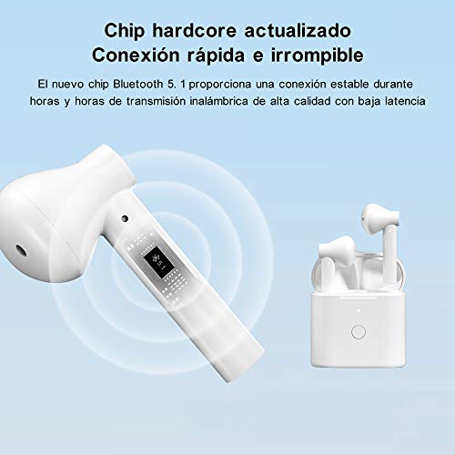 Auriculares Bluetooth, Control Táctil Inteligent Auriculares Inalámbricos Bluetooth 5.1 HiFi Mini Twins Estéreo In-Ear Auriculares inalámbricos con Tipo-C Cables