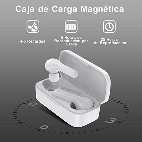 Auriculares Bluetooth, HOMSCAM Auriculares Inalámbricos Bluetooth 5.0 HiFi Mini Estéreo In-Ear Control Táctil Auriculares, Viene con 3 Tapones para los oídos Tamaños Diseñados para Niños también