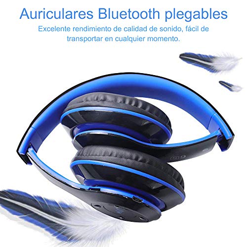 Auriculares Cerrados Inalámbricos 6S, Alta fidelidad Estéreo Auriculares Estéreo Inalámbricos Plegables, Micrófono Incorporado, Micro SD/TF, FM (para iPhone/Samsung/iPad/PC) (Negro y Azul)